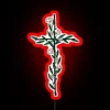 Vintage cross design with delicate floral accents in vibrant color.