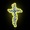 Christian cross with delicate flower accents, 7 color changing backlight
