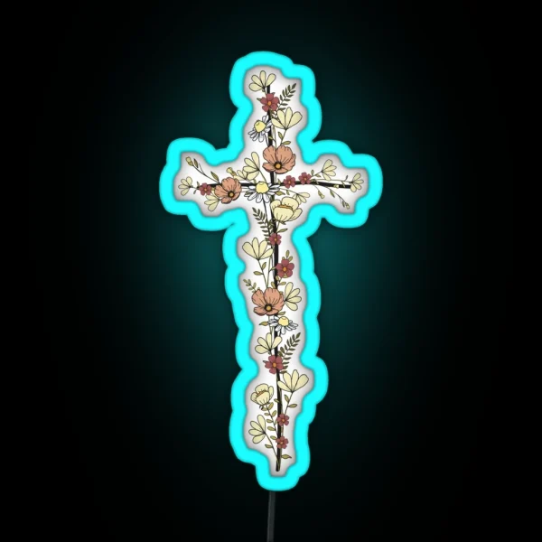 Cross With Wildflowers RGB Neon Sign