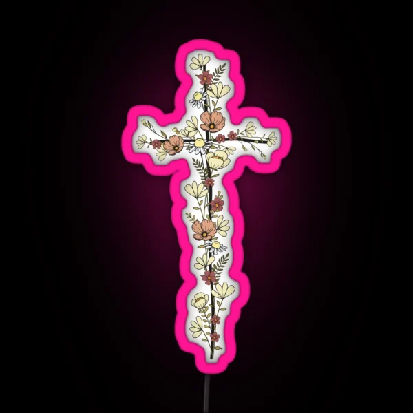 Cross With Wildflowers RGB Neon Sign