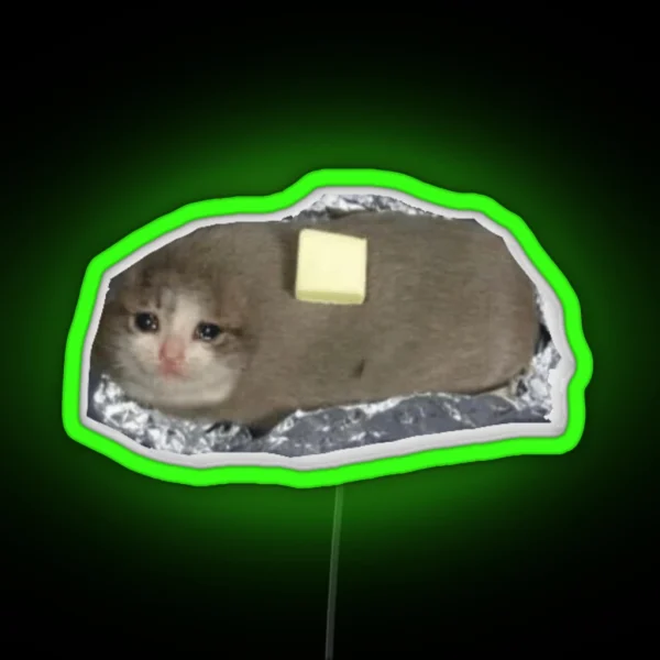 Crying Baked Potato Cat RGB Neon Sign