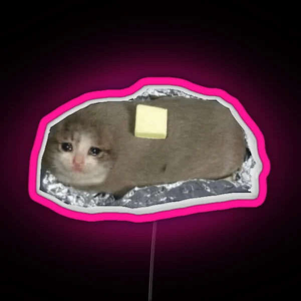 Crying Baked Potato Cat RGB Neon Sign