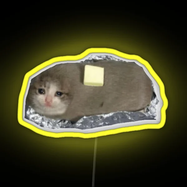 Crying Baked Potato Cat RGB Neon Sign