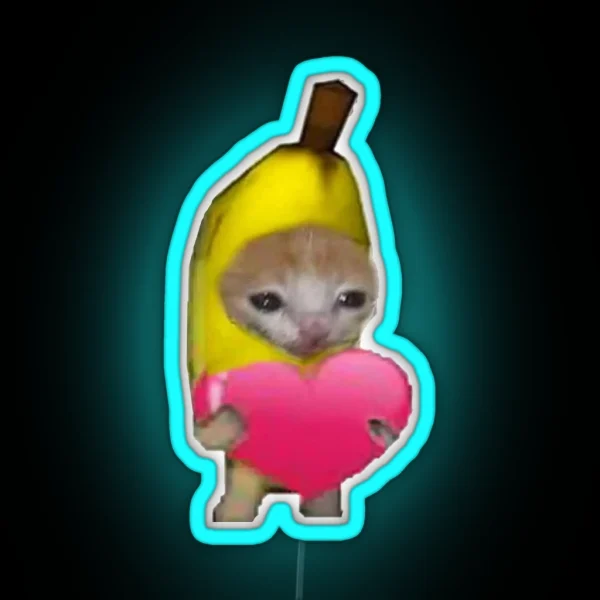 Crying Banana Cat With Heart RGB Neon Sign