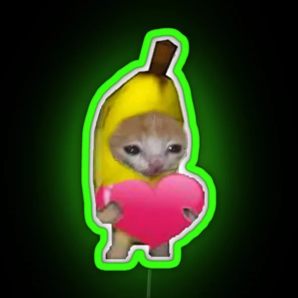 Crying Banana Cat With Heart RGB Neon Sign