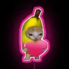 Whimsical RGB Neon Sign Featuring Crying Banana Cat Heart Design