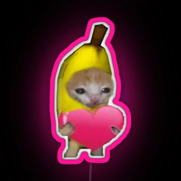 Crying Banana Cat With Heart RGB Neon Sign