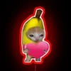 Eccentric Whimsy: Glowing Rainbow Neon Sign Features Crying Banana Cat