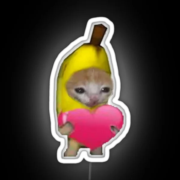 Crying Banana Cat With Heart RGB Neon Sign