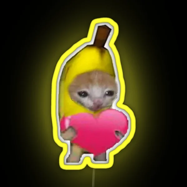 Crying Banana Cat With Heart RGB Neon Sign