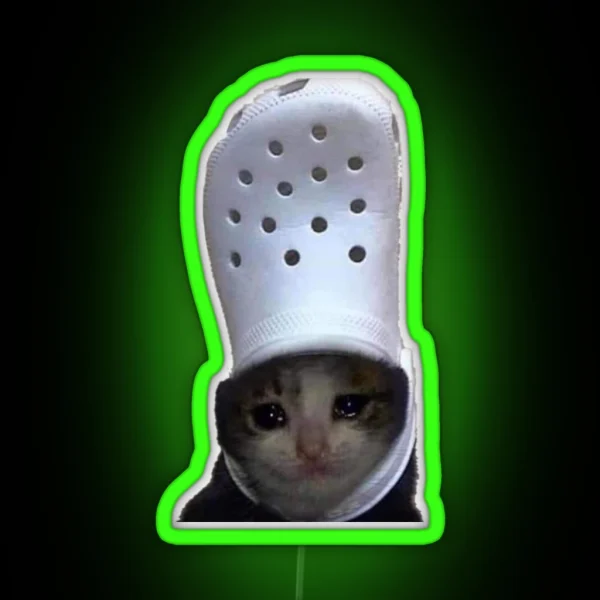 Crying Cat Croc Meme RGB Neon Sign