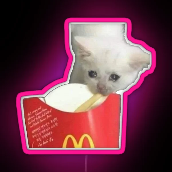 CRYING CAT Eating French Fry Crying Cat Meme RGB Neon Sign
