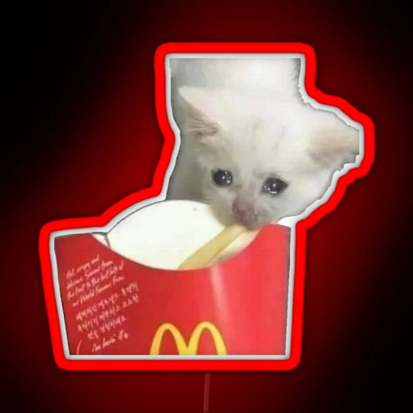 CRYING CAT Eating French Fry Crying Cat Meme RGB Neon Sign