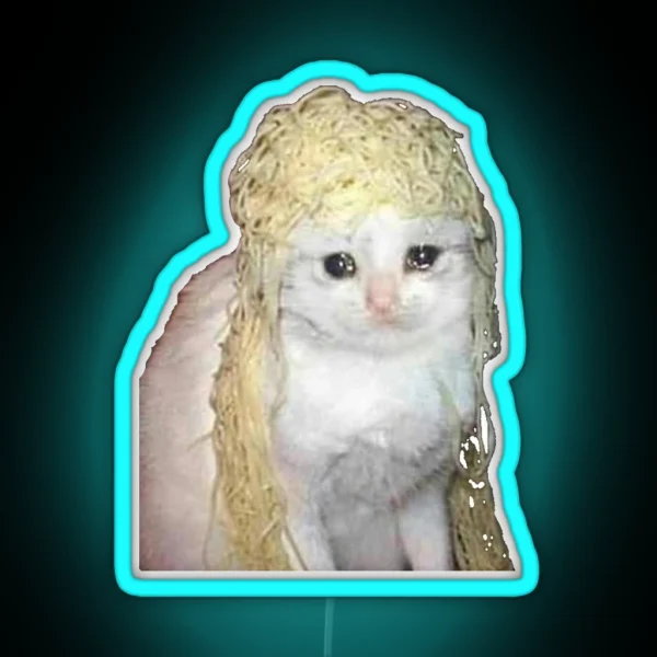 Crying Cat Meme With Spaghetti Crying Twitter Meme With RGB Neon Sign