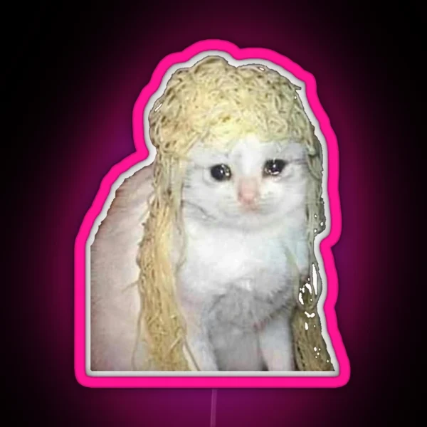 Crying Cat Meme With Spaghetti Crying Twitter Meme With RGB Neon Sign