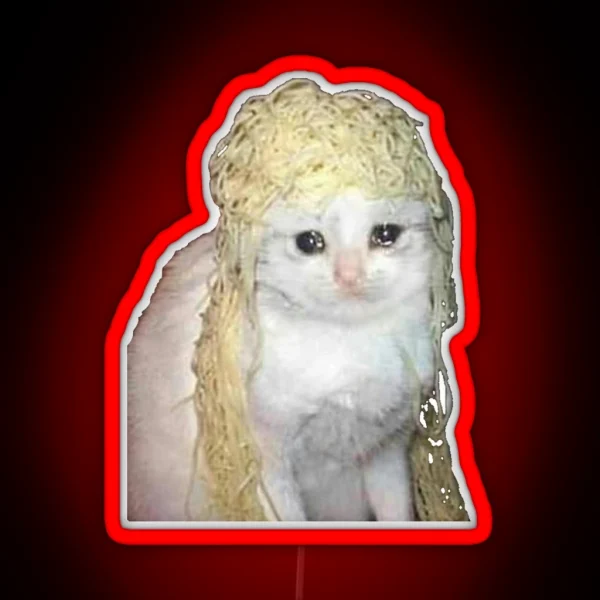 Crying Cat Meme With Spaghetti Crying Twitter Meme With RGB Neon Sign