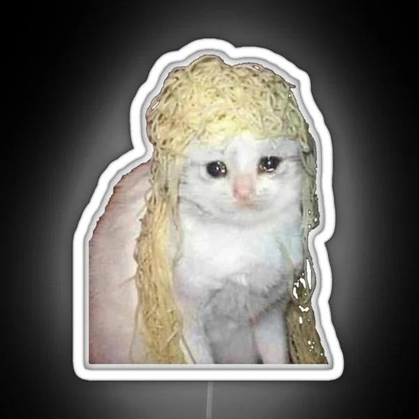 Crying Cat Meme With Spaghetti Crying Twitter Meme With RGB Neon Sign