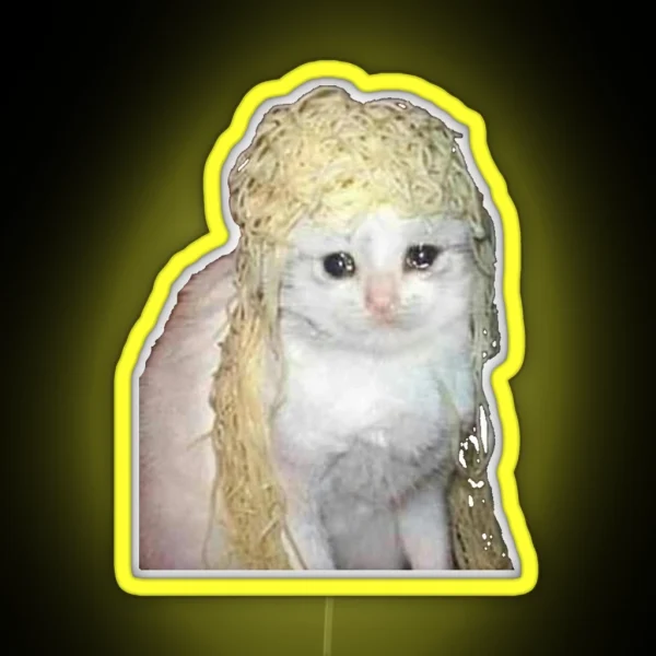 Crying Cat Meme With Spaghetti Crying Twitter Meme With RGB Neon Sign