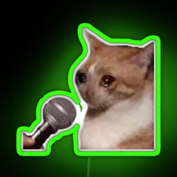 Crying Cat Microphone Meme Crying Cat Meme RGB Neon Sign