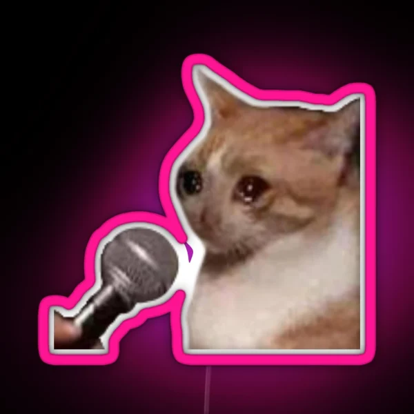 Crying Cat Microphone Meme Crying Cat Meme RGB Neon Sign
