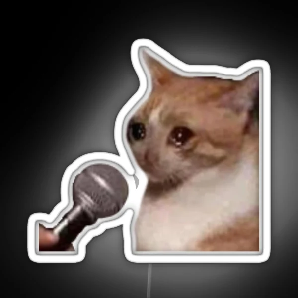 Crying Cat Microphone Meme Crying Cat Meme RGB Neon Sign