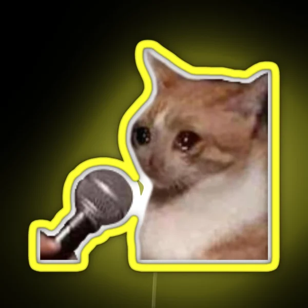 Crying Cat Microphone Meme Crying Cat Meme RGB Neon Sign