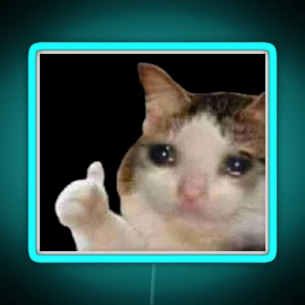 Crying Cat Thumbs Up Meme RGB Neon Sign