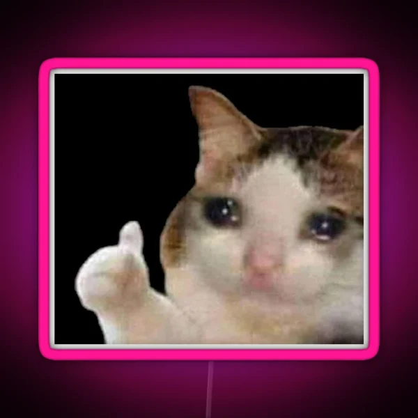 Crying Cat Thumbs Up Meme RGB Neon Sign