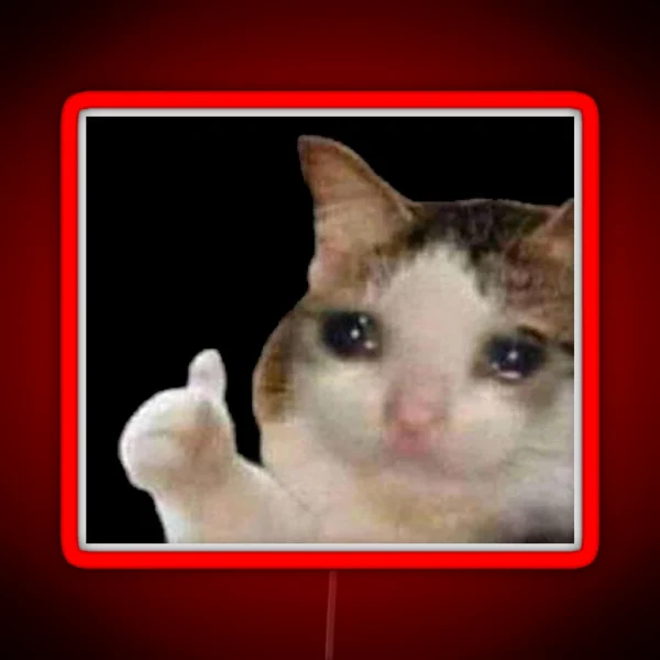 Crying Cat Thumbs Up Meme RGB Neon Sign