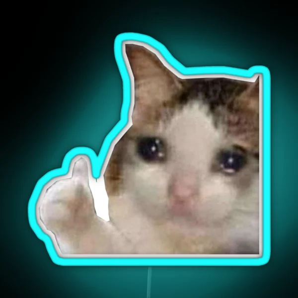 Crying Cat Thumbs Up RGB Neon Sign