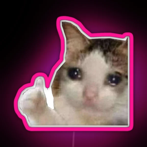 Crying Cat Thumbs Up RGB Neon Sign
