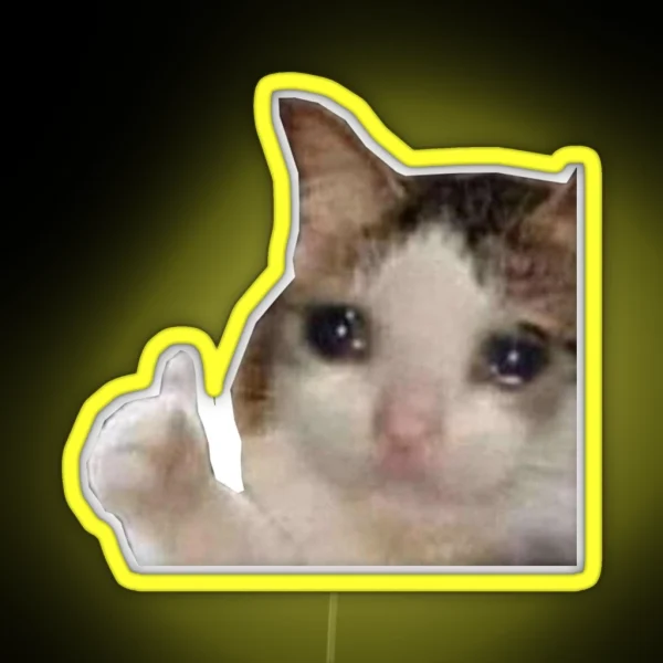 Crying Cat Thumbs Up RGB Neon Sign