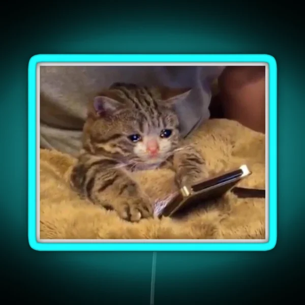 Crying Cat With Phone RGB Neon Sign