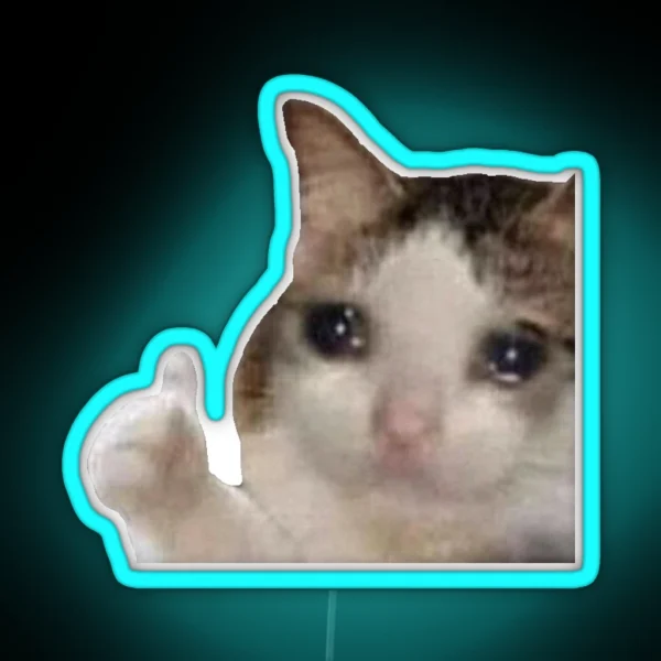 Crying Cat With Thumbs Up RGB Neon Sign