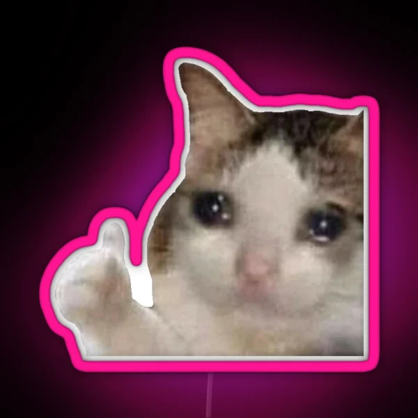 Crying Cat With Thumbs Up RGB Neon Sign