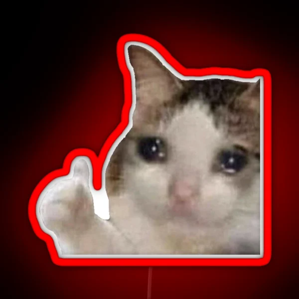 Crying Cat With Thumbs Up RGB Neon Sign