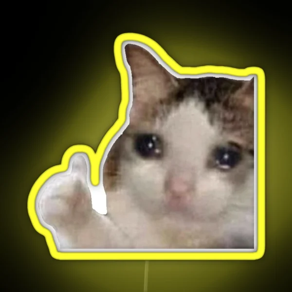 Crying Cat With Thumbs Up RGB Neon Sign