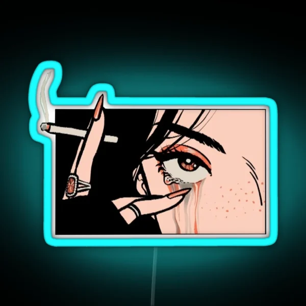 Crying Girl With Cigarette RGB Neon Sign