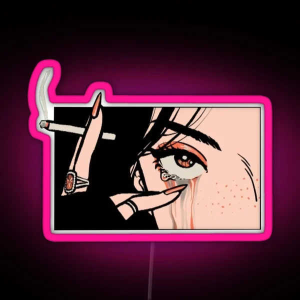 Crying Girl With Cigarette RGB Neon Sign