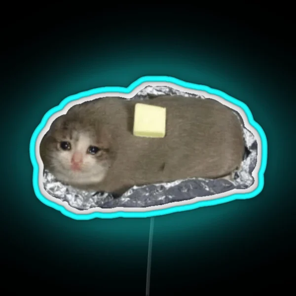 Crying Potato Cat With Butter Crying Cat Meme RGB Neon Sign