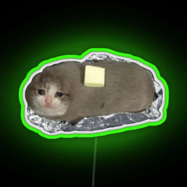 Crying Potato Cat With Butter Crying Cat Meme RGB Neon Sign