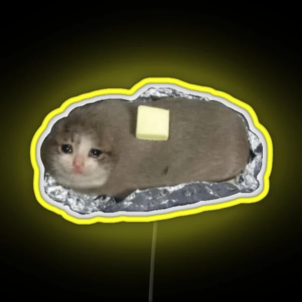 Crying Potato Cat With Butter Crying Cat Meme RGB Neon Sign