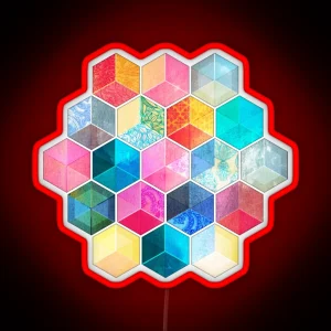 Crystal Bohemian Honeycomb Cubes Colorful Hexagon Pattern RGB Neon Sign