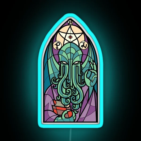 Cthulhu Church Stained Glass Cosmic Horror RGB Neon Sign