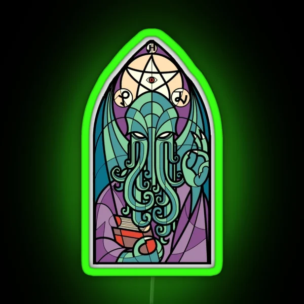Cthulhu Church Stained Glass Cosmic Horror RGB Neon Sign