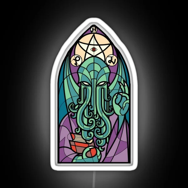 Cthulhu Church Stained Glass Cosmic Horror RGB Neon Sign