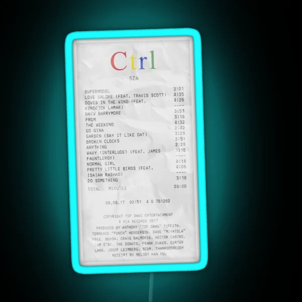 Ctrl SZA Receipt RGB Neon Sign