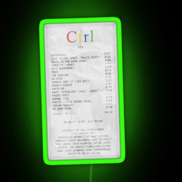 Ctrl SZA Receipt RGB Neon Sign