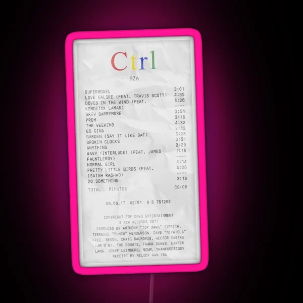 Ctrl SZA Receipt RGB Neon Sign