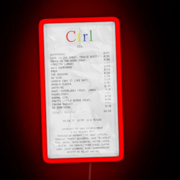 Ctrl SZA Receipt RGB Neon Sign